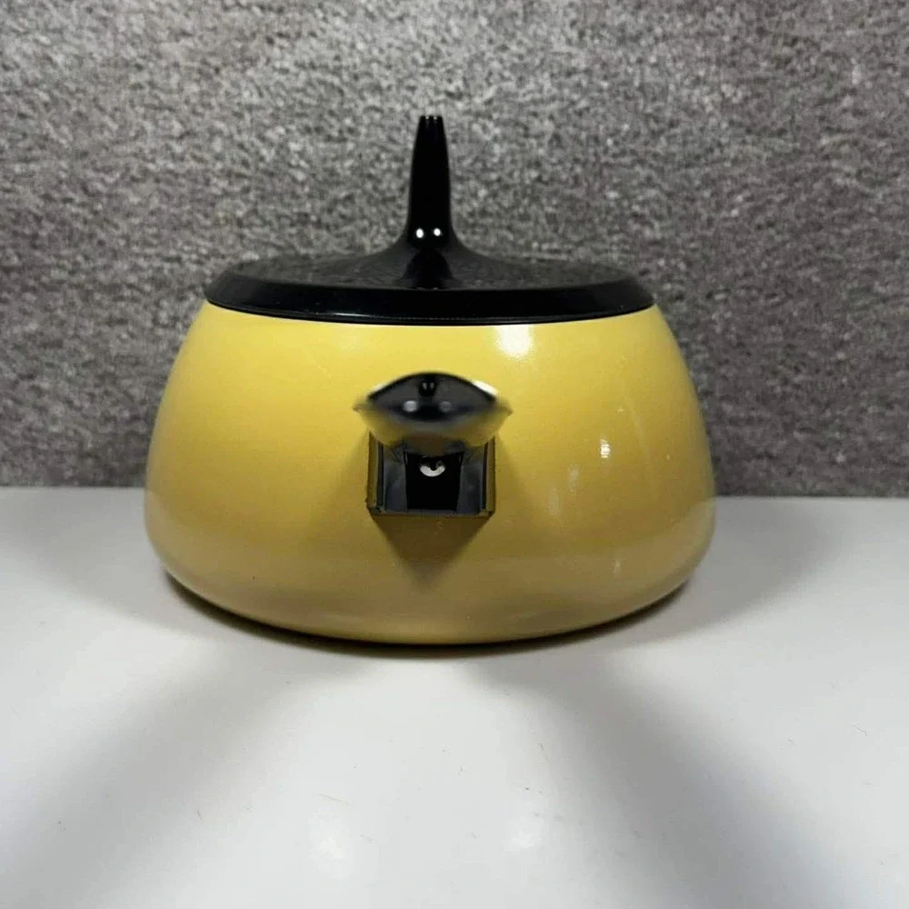 Sauce Pan Pot Yellow‎ Enamel with Black Lid MCM Vintage